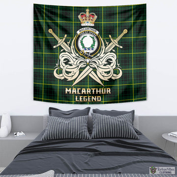 MacArthur Modern Tartan Tapestry with Clan Crest and the Golden Sword of Courageous Legacy