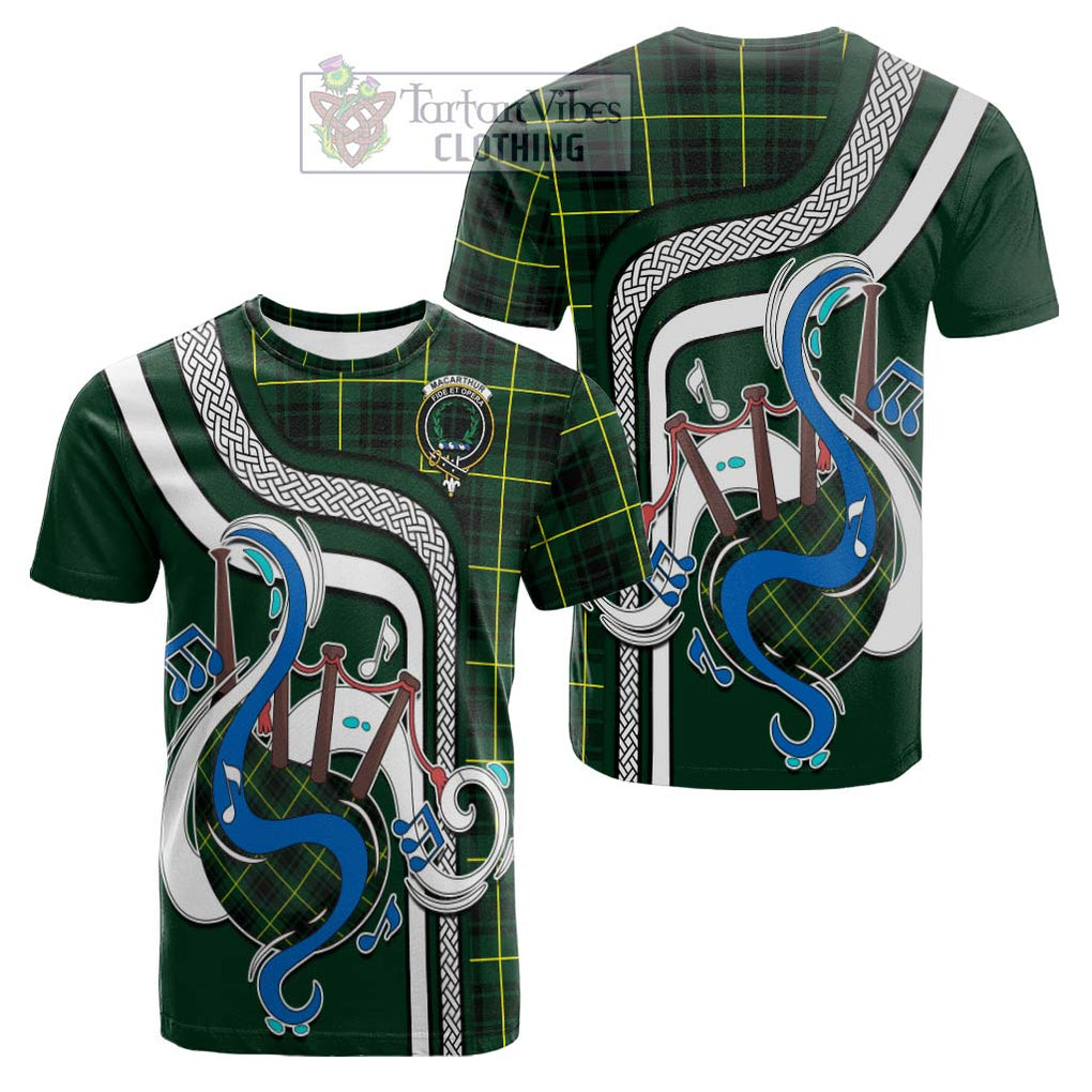 Tartan Vibes Clothing MacArthur Modern Tartan Cotton T-shirt with Epic Bagpipe Style