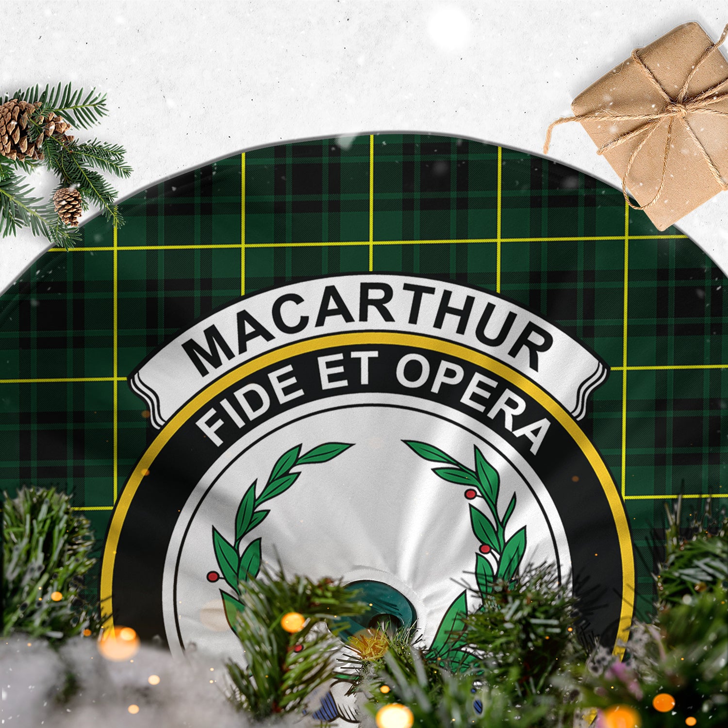 MacArthur Modern Tartan Christmas Tree Skirt with Family Crest - Tartanvibesclothing