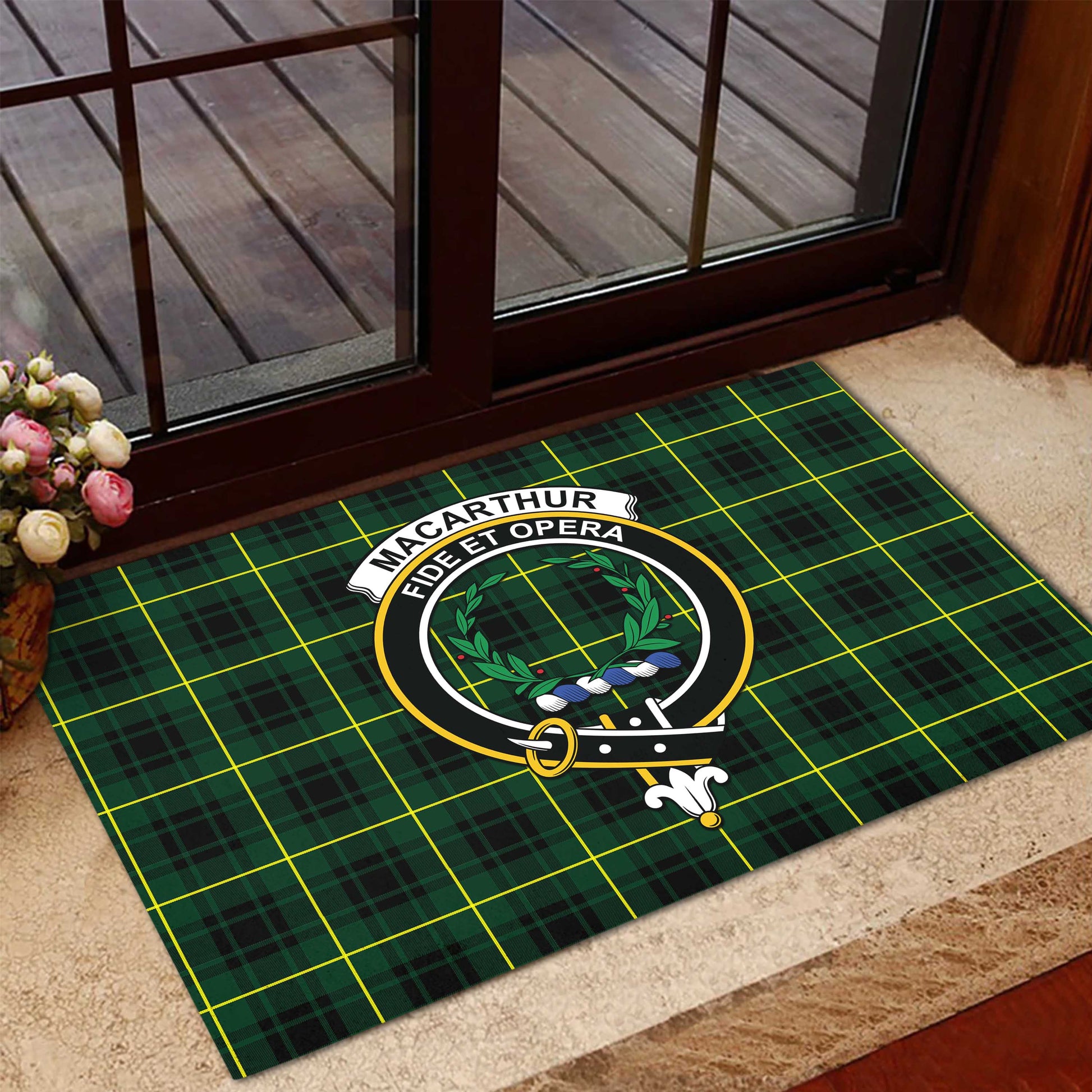 MacArthur Modern Tartan Door Mat with Family Crest - Tartanvibesclothing