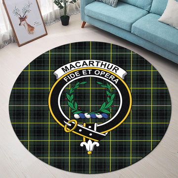 MacArthur Modern Tartan Round Rug with Family Crest