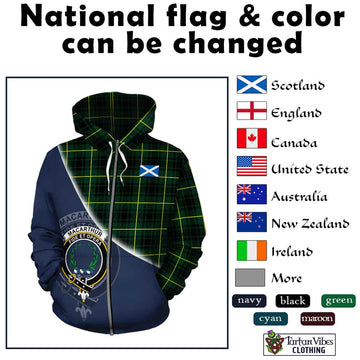 MacArthur Modern Tartan Hoodie with Personalised National Flag and Family Crest Half Style