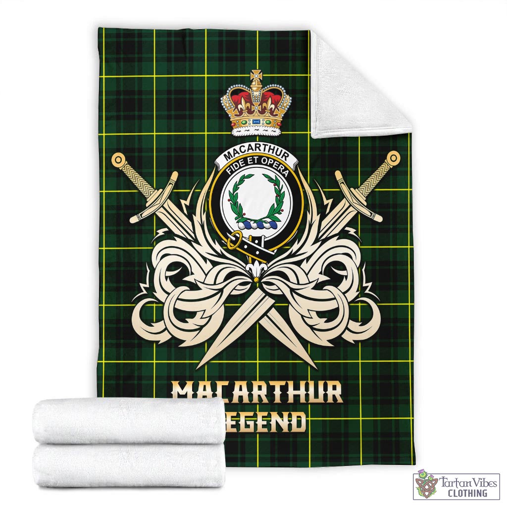 Tartan Vibes Clothing MacArthur Modern Tartan Blanket with Clan Crest and the Golden Sword of Courageous Legacy