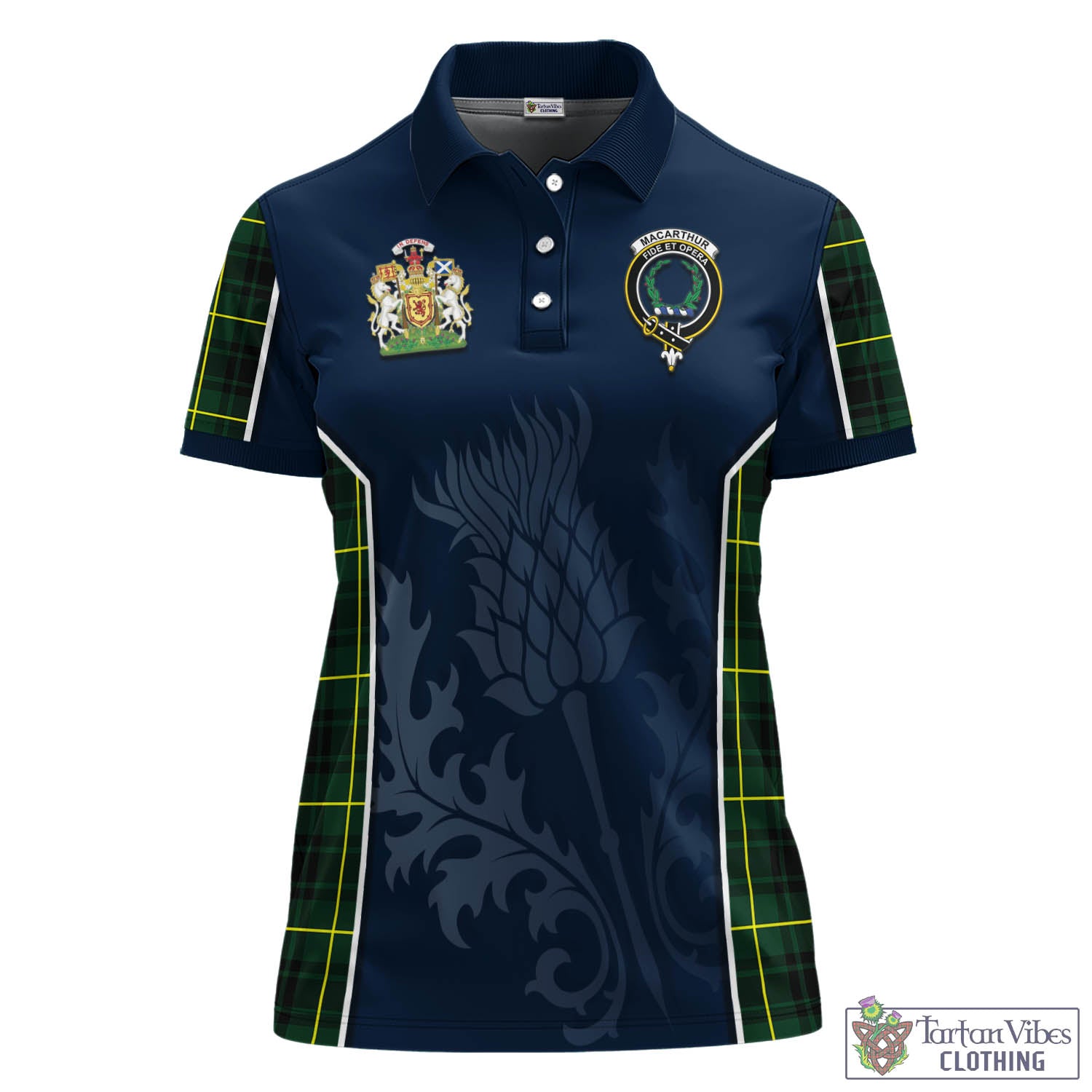 Tartan Vibes Clothing MacArthur Modern Tartan Women's Polo Shirt with Family Crest and Scottish Thistle Vibes Sport Style