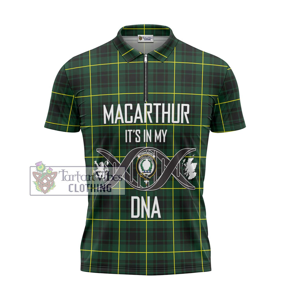 MacArthur Modern Tartan Zipper Polo Shirt with Family Crest DNA In Me Style - Tartanvibesclothing Shop