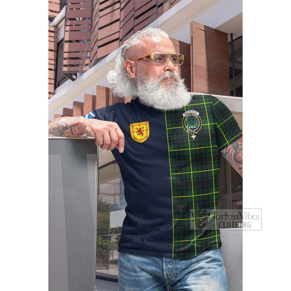 Tartan Vibes Clothing MacArthur Modern Tartan Cotton T-shirt with Scottish Lion Royal Arm Half Style