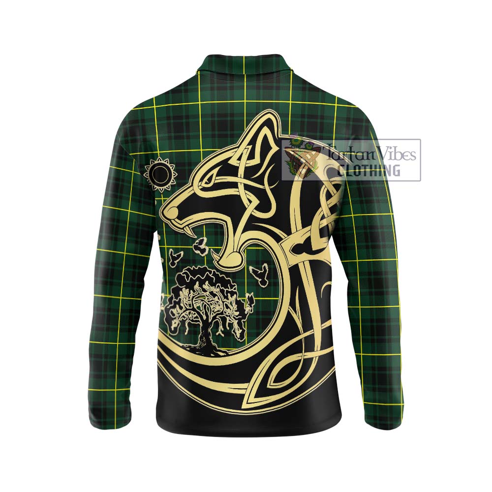 MacArthur Modern Tartan Long Sleeve Polo Shirt with Family Crest Celtic Wolf Style - Tartanvibesclothing Shop