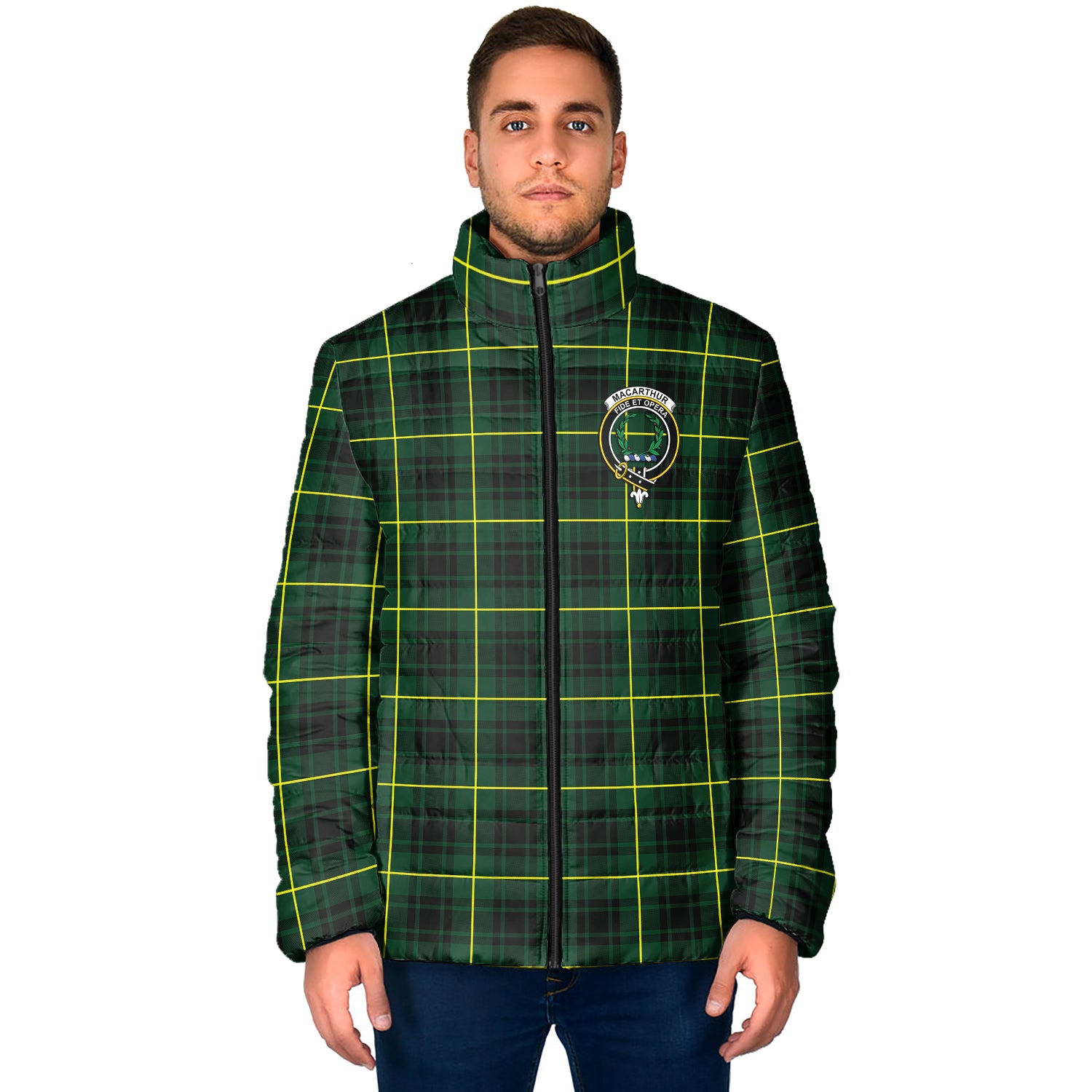 MacArthur Modern Tartan Padded Jacket with Family Crest - Tartan Vibes Clothing