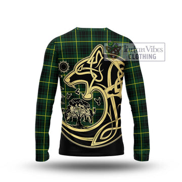 MacArthur Modern Tartan Long Sleeve T-Shirt with Family Crest Celtic Wolf Style