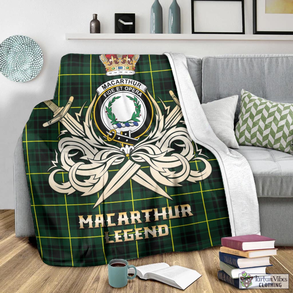 Tartan Vibes Clothing MacArthur Modern Tartan Blanket with Clan Crest and the Golden Sword of Courageous Legacy