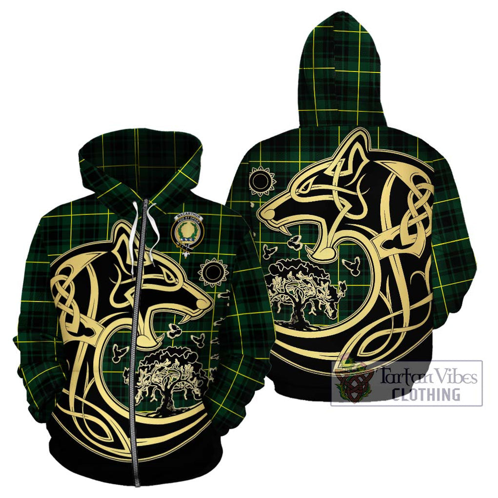 MacArthur Modern Tartan Hoodie with Family Crest Celtic Wolf Style - Tartan Vibes Clothing