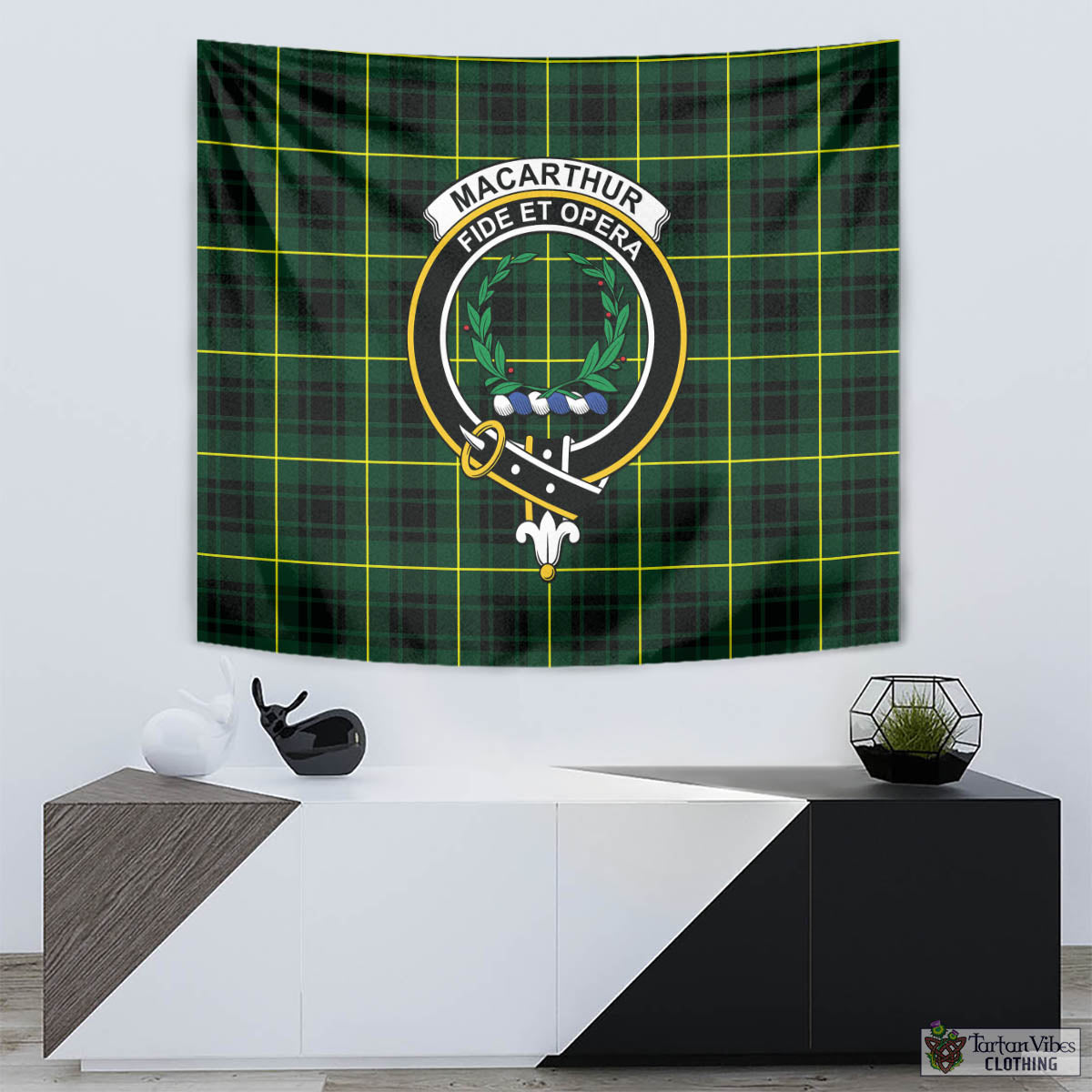 Tartan Vibes Clothing MacArthur Modern Tartan Tapestry Wall Hanging and Home Decor for Room with Family Crest