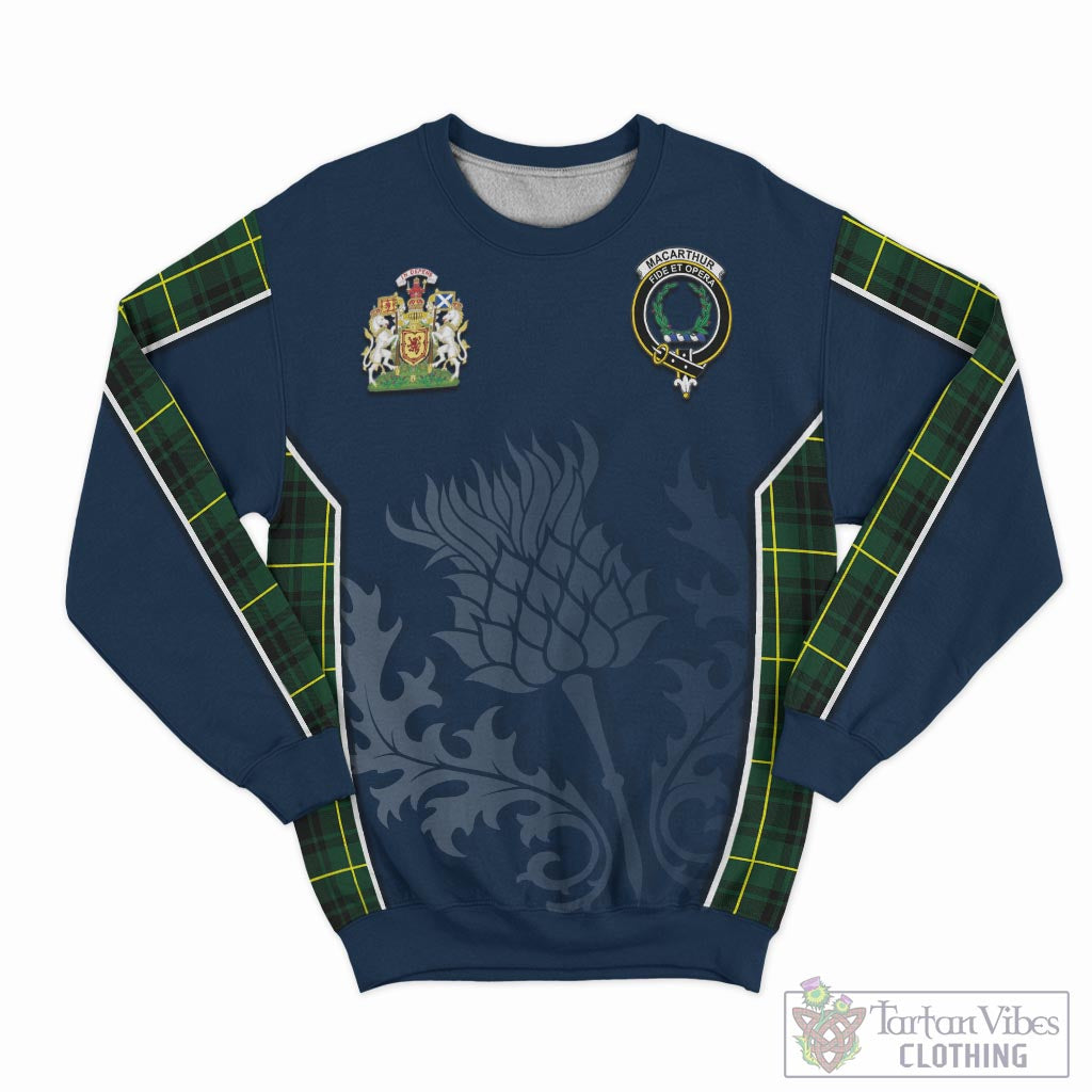 Tartan Vibes Clothing MacArthur Modern Tartan Sweatshirt with Family Crest and Scottish Thistle Vibes Sport Style