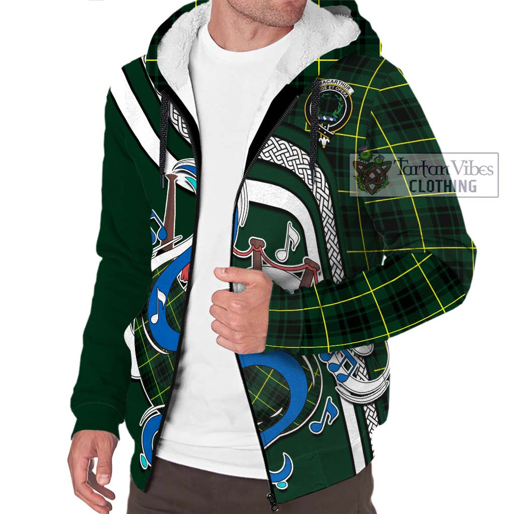 MacArthur Modern Tartan Sherpa Hoodie with Epic Bagpipe Style Unisex - Tartanvibesclothing Shop