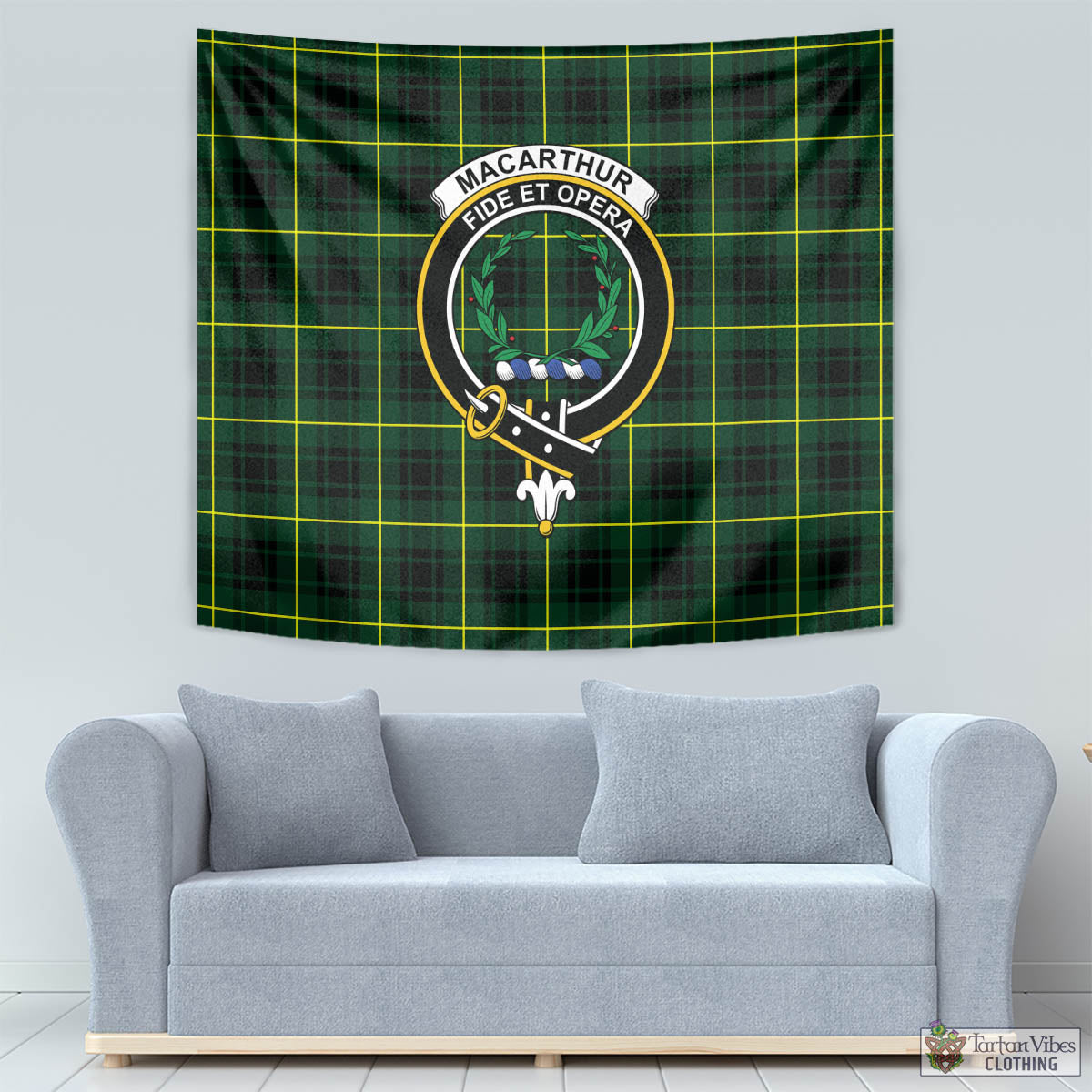 Tartan Vibes Clothing MacArthur Modern Tartan Tapestry Wall Hanging and Home Decor for Room with Family Crest