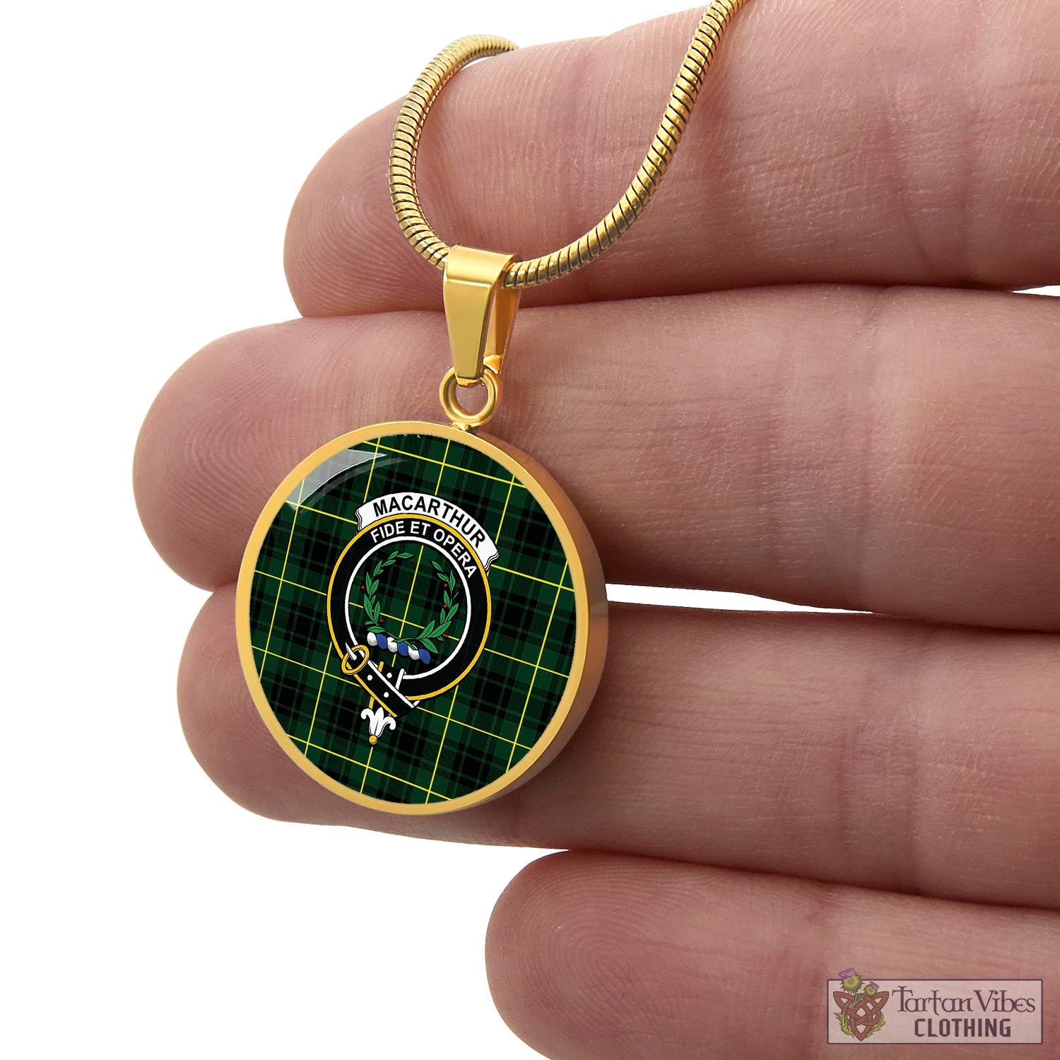 Tartan Vibes Clothing MacArthur Modern Tartan Circle Necklace with Family Crest