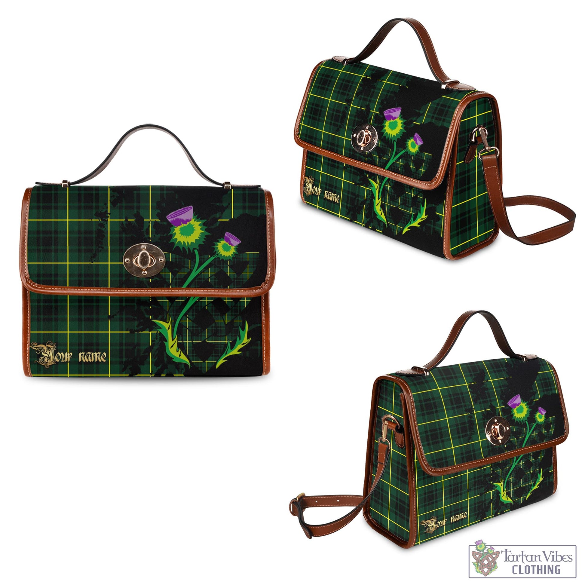 Tartan Vibes Clothing MacArthur Modern Tartan Waterproof Canvas Bag with Scotland Map and Thistle Celtic Accents