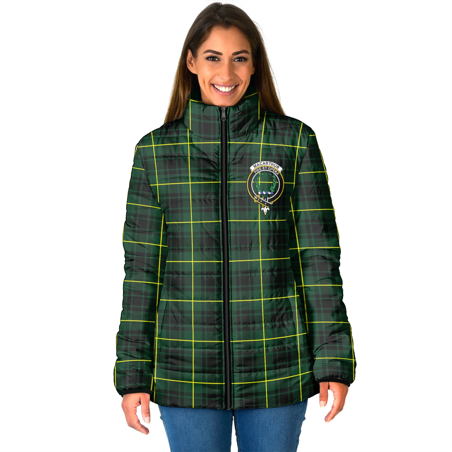 MacArthur Modern Tartan Padded Jacket with Family Crest - Tartan Vibes Clothing