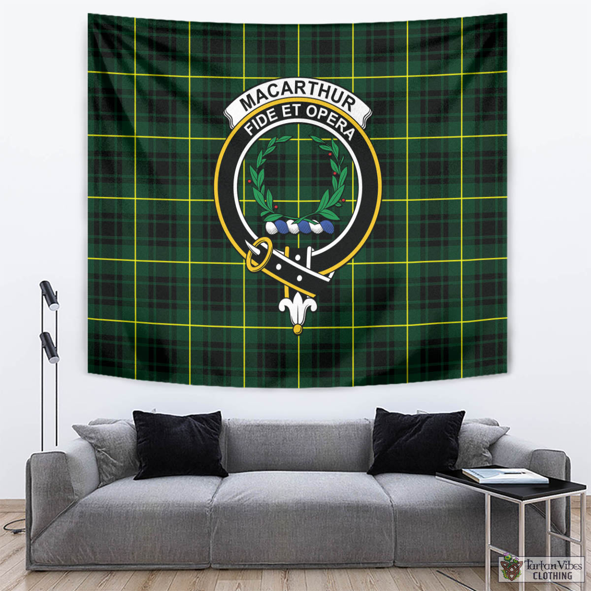 Tartan Vibes Clothing MacArthur Modern Tartan Tapestry Wall Hanging and Home Decor for Room with Family Crest