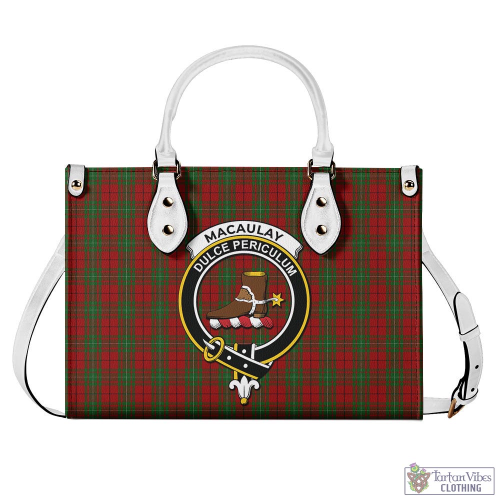 Tartan Vibes Clothing MacAulay Tartan Luxury Leather Handbags with Family Crest