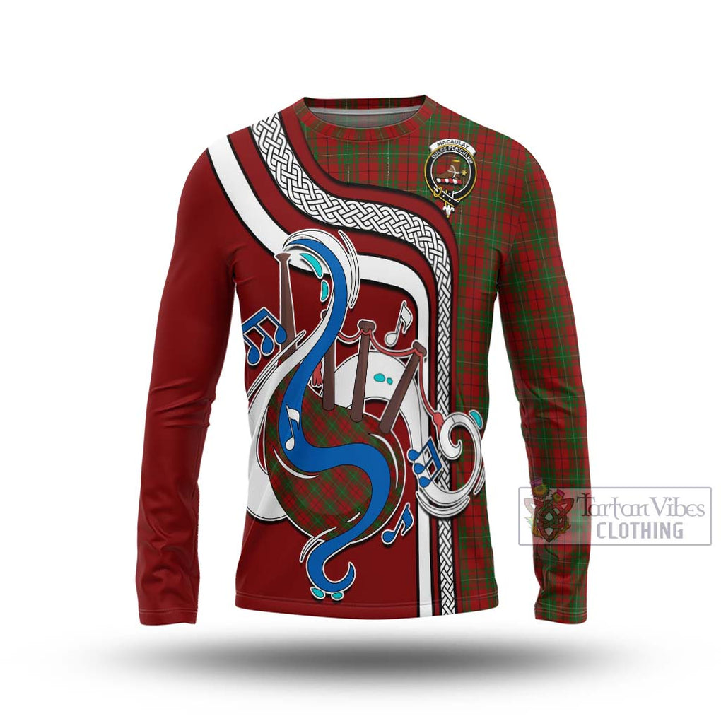 Tartan Vibes Clothing MacAulay Tartan Long Sleeve T-Shirt with Epic Bagpipe Style