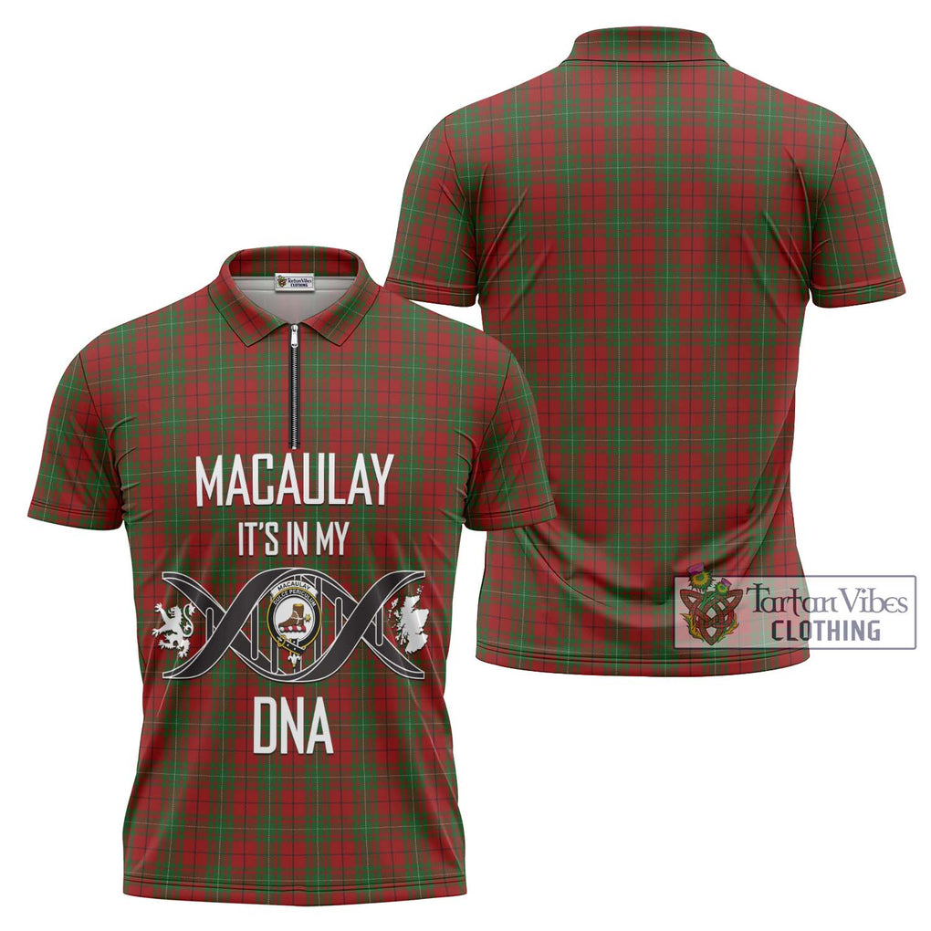 MacAulay (MacAuley) Tartan Zipper Polo Shirt with Family Crest DNA In Me Style Unisex - Tartanvibesclothing Shop