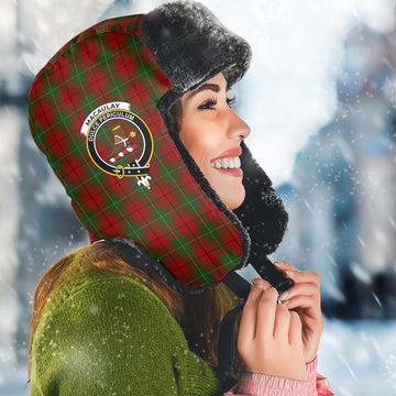 MacAulay (MacAuley) Tartan Winter Trapper Hat with Family Crest