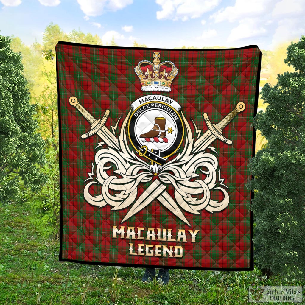 Tartan Vibes Clothing MacAulay Tartan Quilt with Clan Crest and the Golden Sword of Courageous Legacy