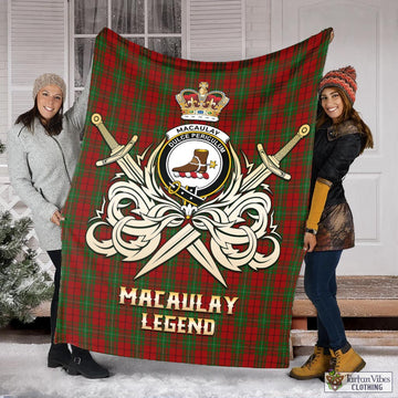 MacAulay (MacAuley) Tartan Blanket with Clan Crest and the Golden Sword of Courageous Legacy