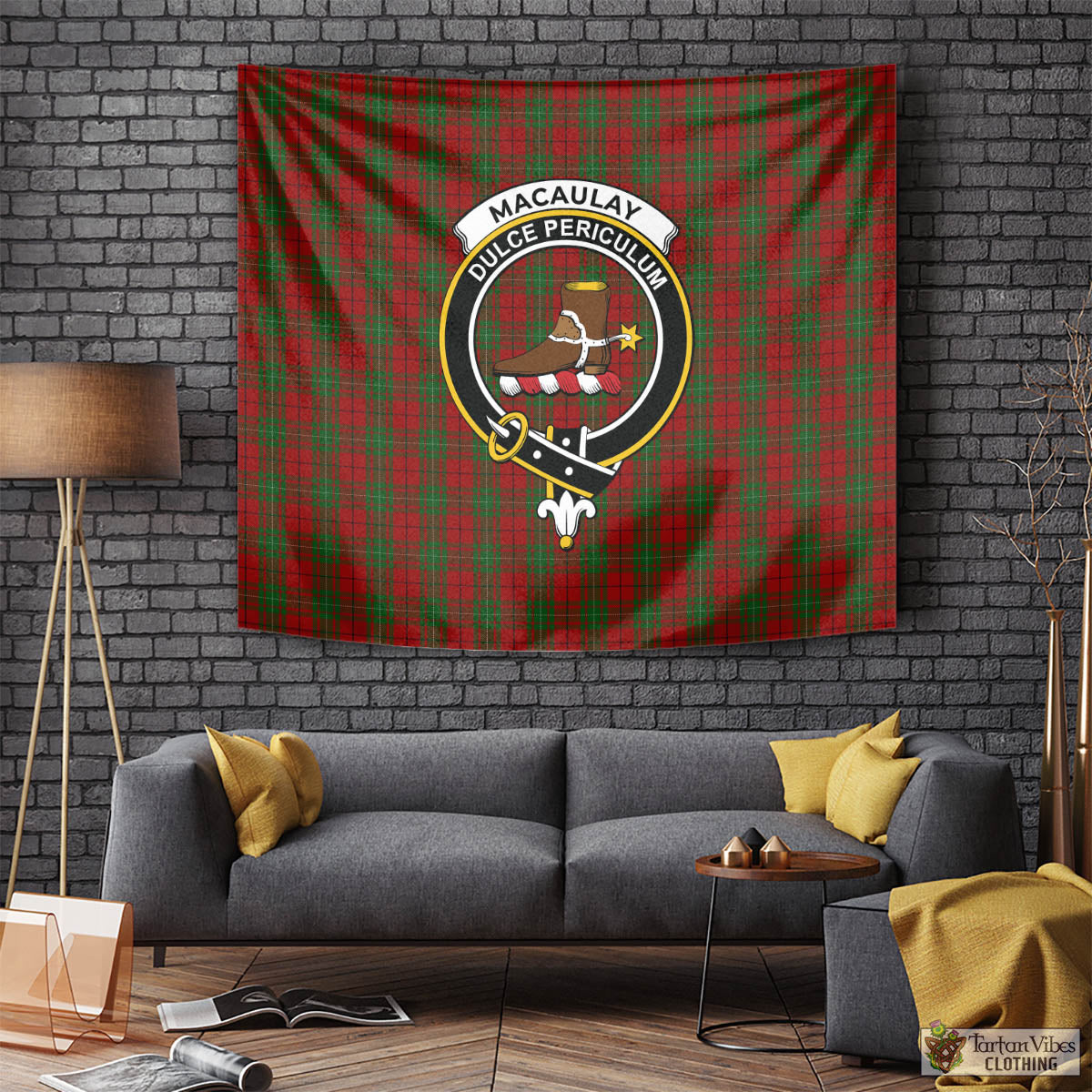 Tartan Vibes Clothing MacAulay Tartan Tapestry Wall Hanging and Home Decor for Room with Family Crest