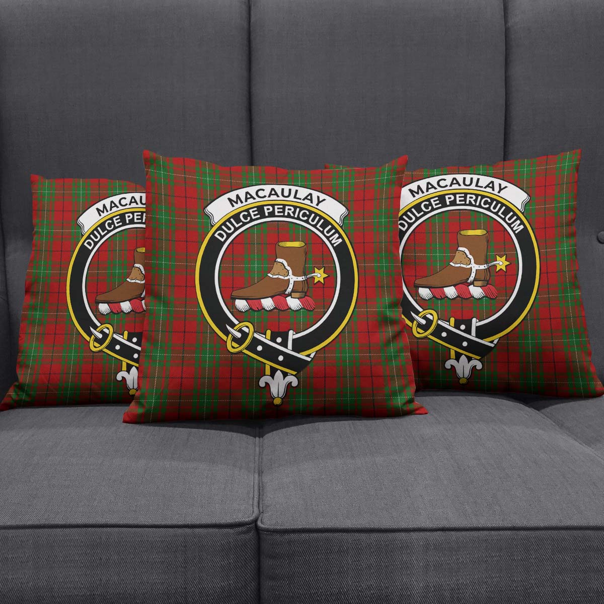 MacAulay Tartan Pillow Cover with Family Crest Square Pillow Cover - Tartanvibesclothing