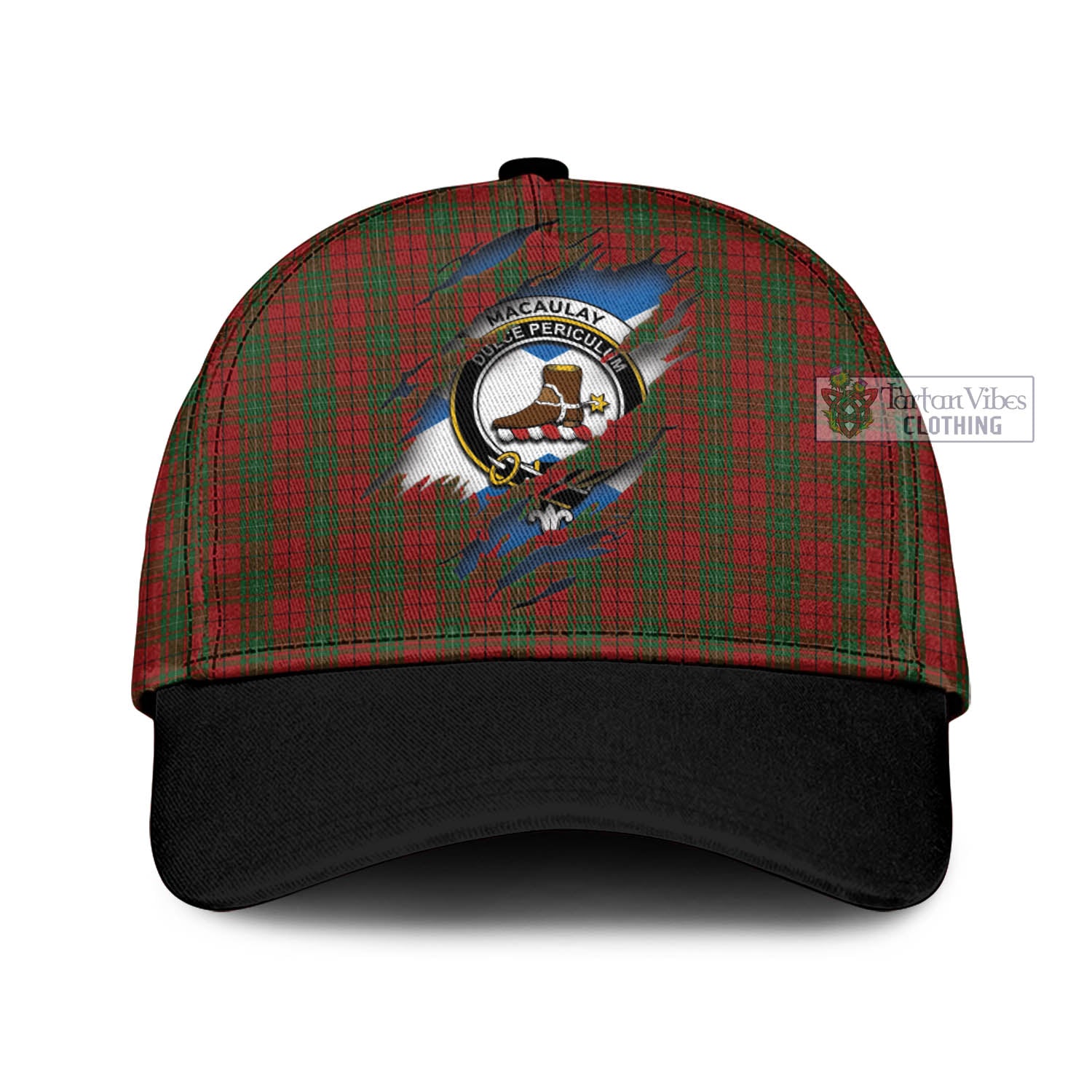 Tartan Vibes Clothing MacAulay Tartan Classic Cap with Family Crest In Me Style