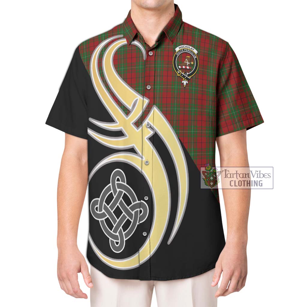 MacAulay (MacAuley) Tartan Short Sleeve Button Shirt with Family Crest and Celtic Symbol Style Kid - Tartan Vibes Clothing