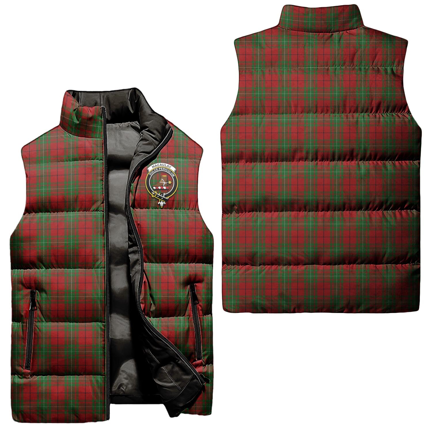 MacAulay Tartan Sleeveless Puffer Jacket with Family Crest Unisex - Tartanvibesclothing