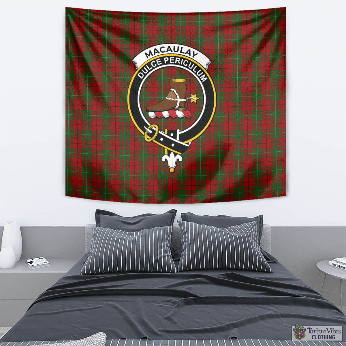 Tartan Vibes Clothing MacAulay Tartan Tapestry Wall Hanging and Home Decor for Room with Family Crest