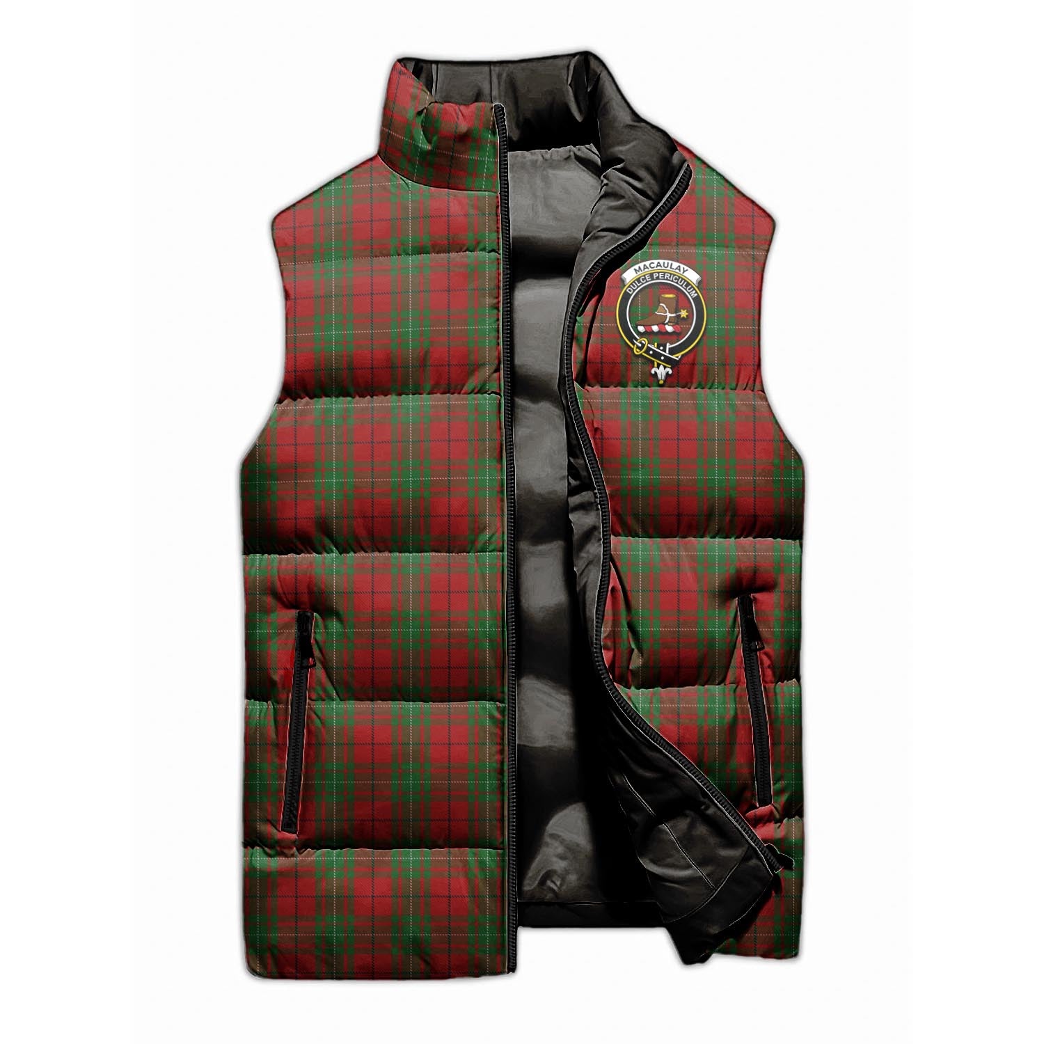 MacAulay Tartan Sleeveless Puffer Jacket with Family Crest - Tartanvibesclothing