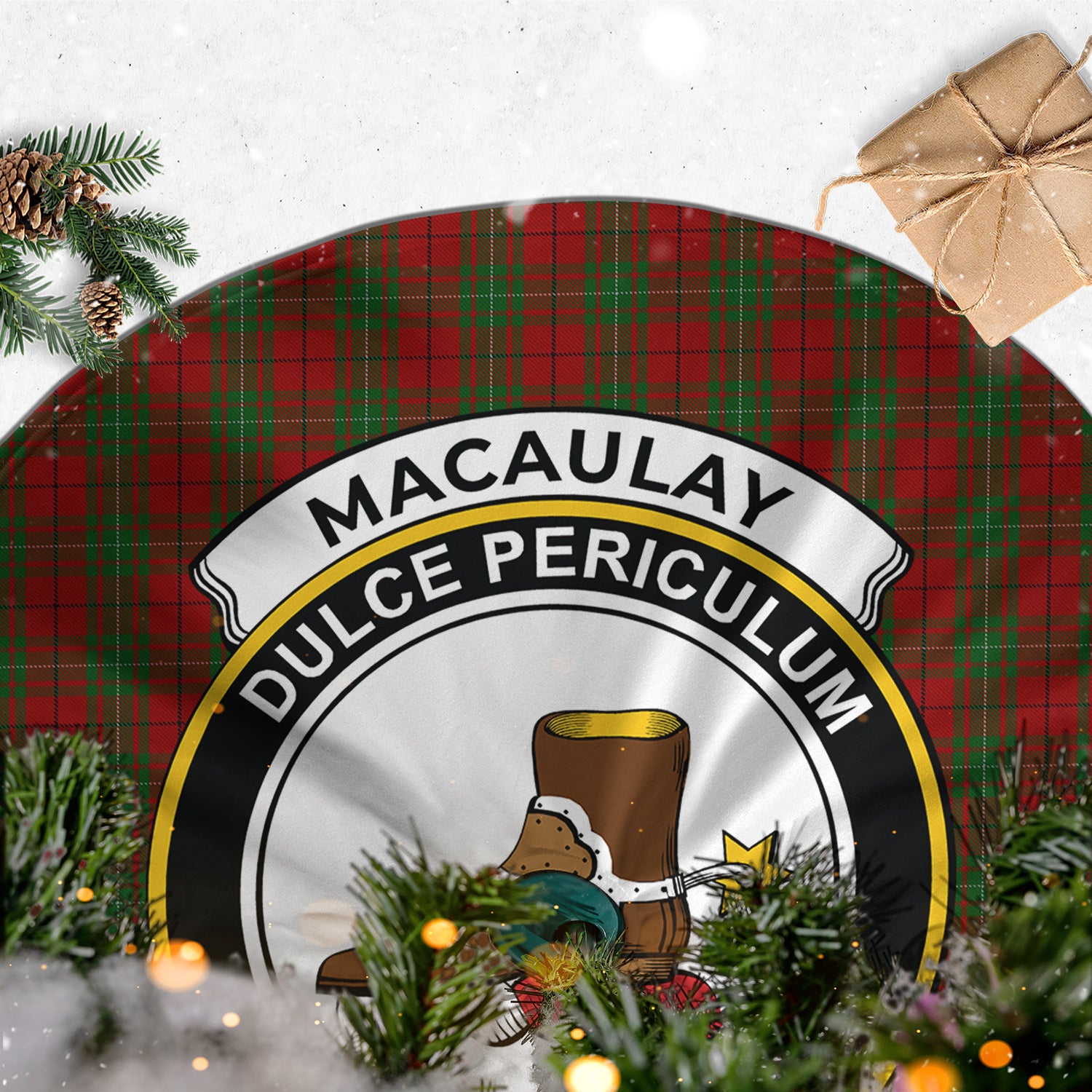 MacAulay Tartan Christmas Tree Skirt with Family Crest - Tartanvibesclothing