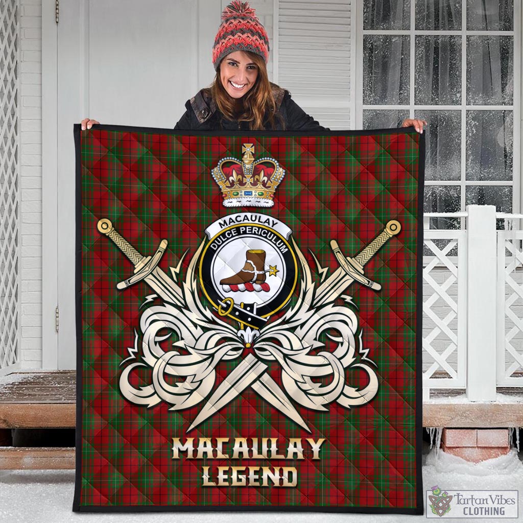 Tartan Vibes Clothing MacAulay Tartan Quilt with Clan Crest and the Golden Sword of Courageous Legacy