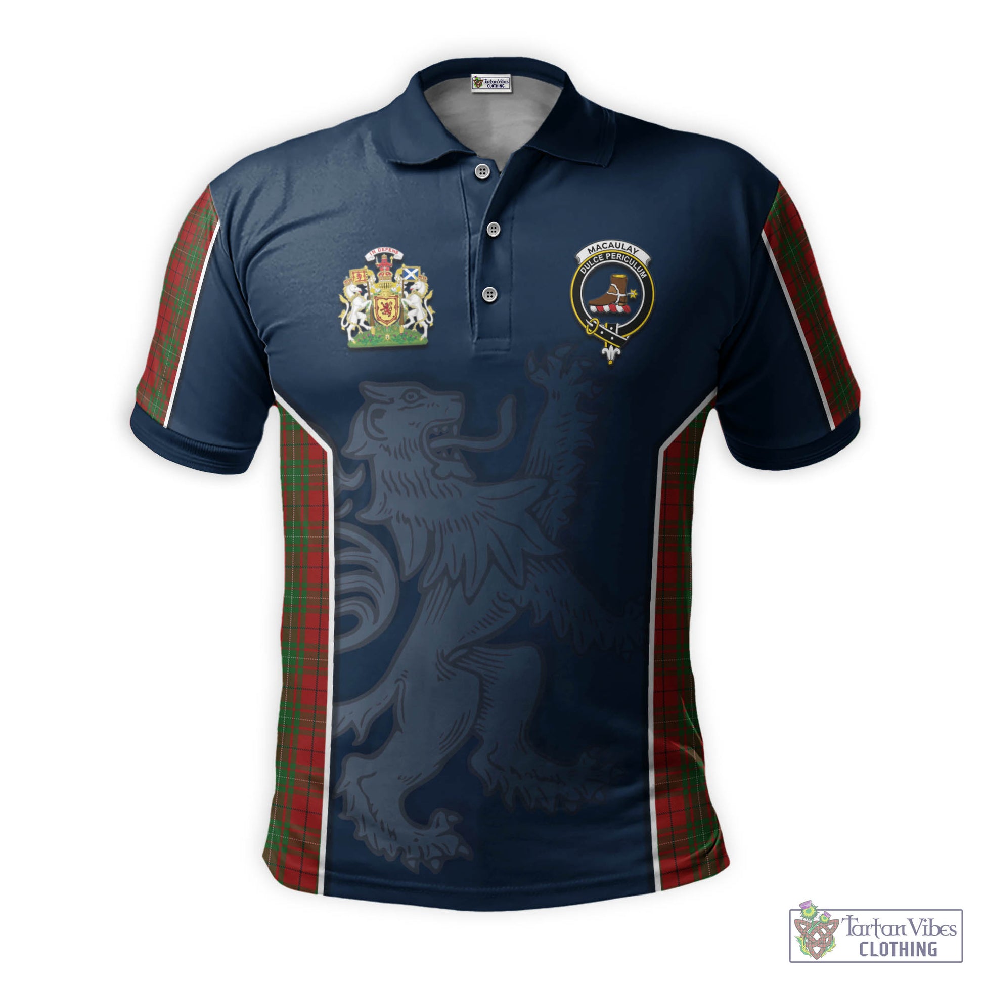 Tartan Vibes Clothing MacAulay Tartan Men's Polo Shirt with Family Crest and Lion Rampant Vibes Sport Style