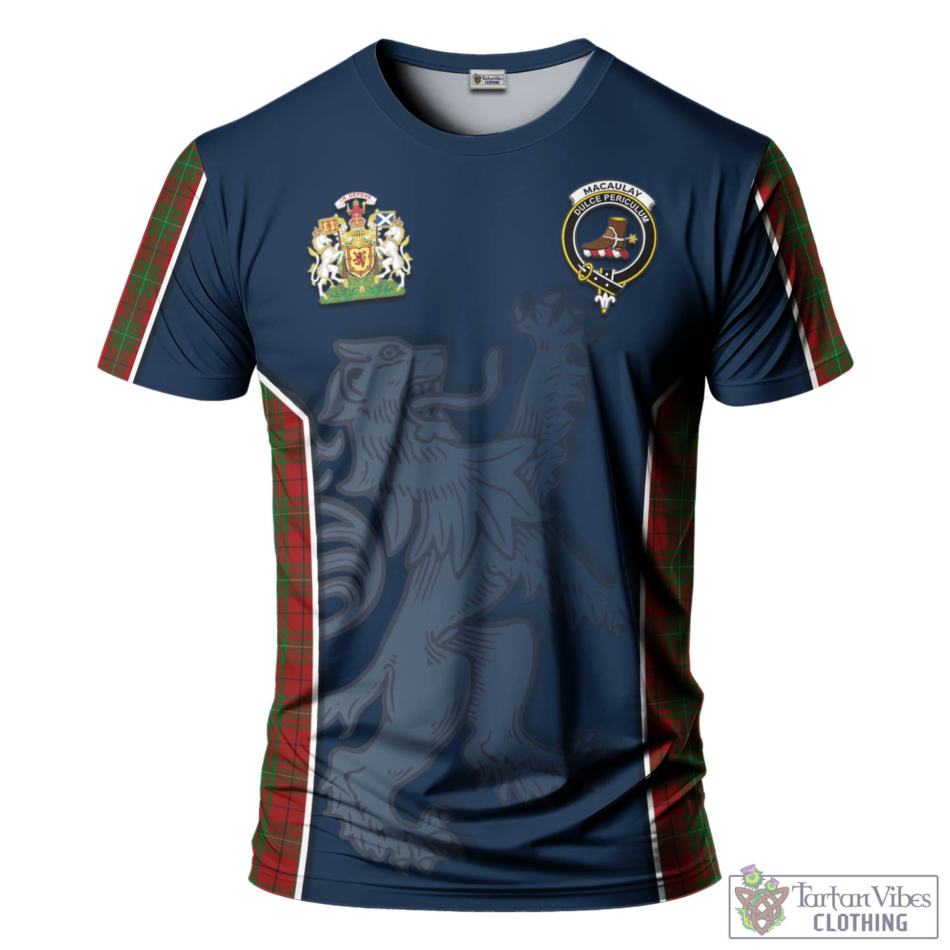 Tartan Vibes Clothing MacAulay Tartan T-Shirt with Family Crest and Lion Rampant Vibes Sport Style