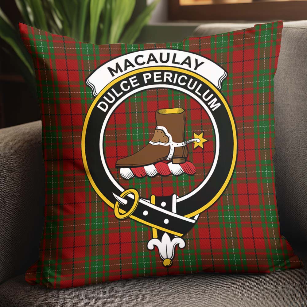 MacAulay Tartan Pillow Cover with Family Crest - Tartanvibesclothing