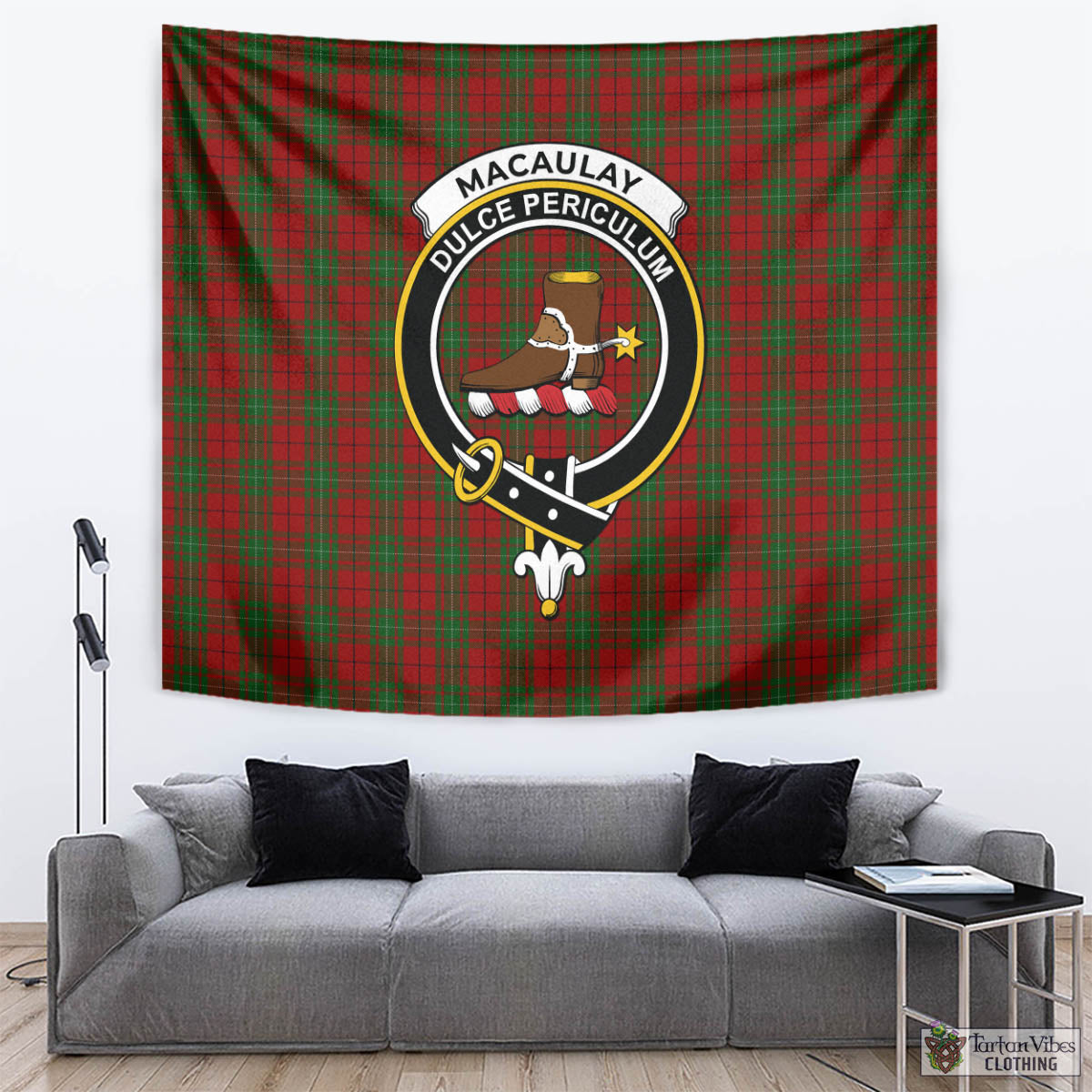 Tartan Vibes Clothing MacAulay Tartan Tapestry Wall Hanging and Home Decor for Room with Family Crest