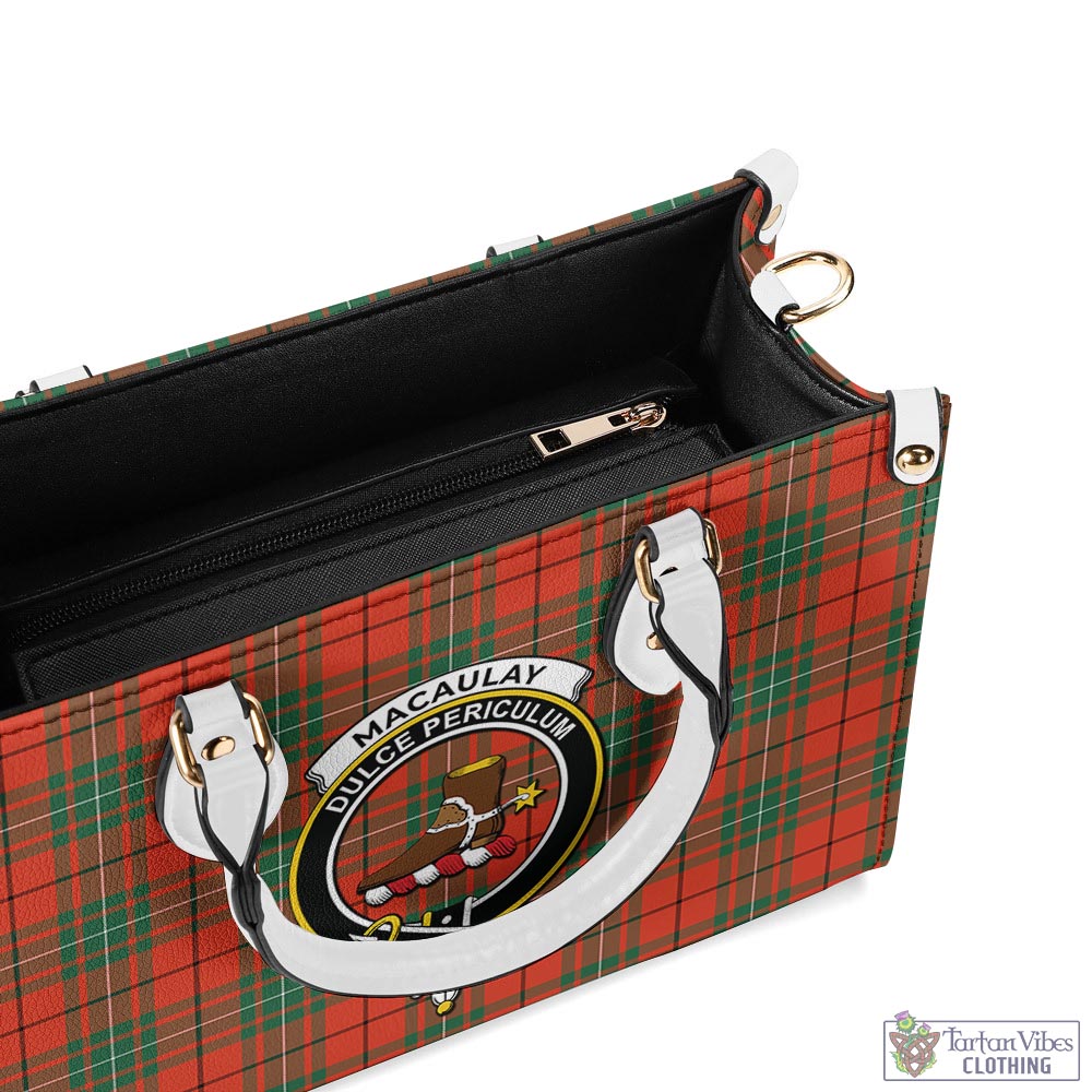 Tartan Vibes Clothing MacAulay Ancient Tartan Luxury Leather Handbags with Family Crest