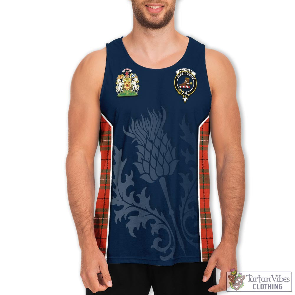 Tartan Vibes Clothing MacAulay Ancient Tartan Men's Tanks Top with Family Crest and Scottish Thistle Vibes Sport Style