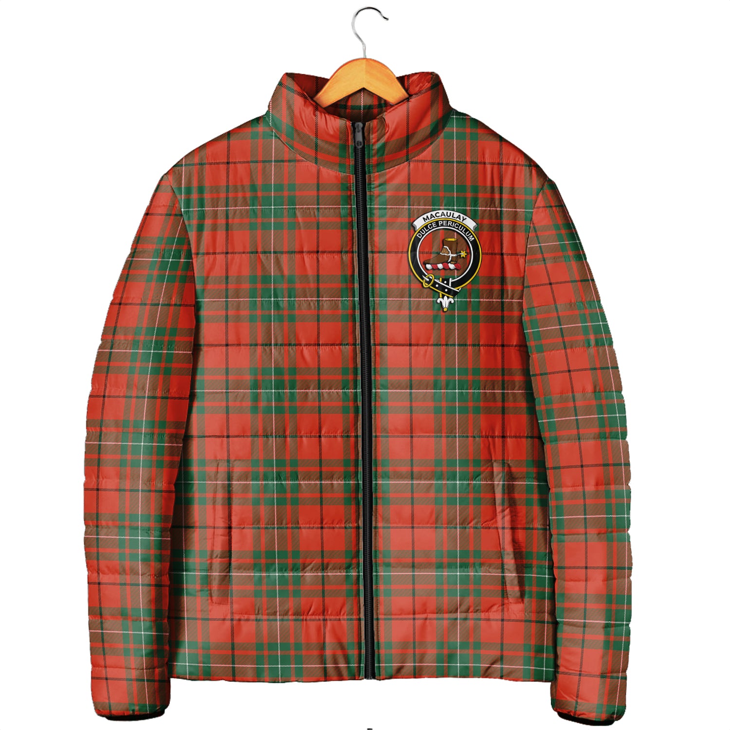 MacAulay Ancient Tartan Padded Jacket with Family Crest Men's Padded Jacket - Tartan Vibes Clothing