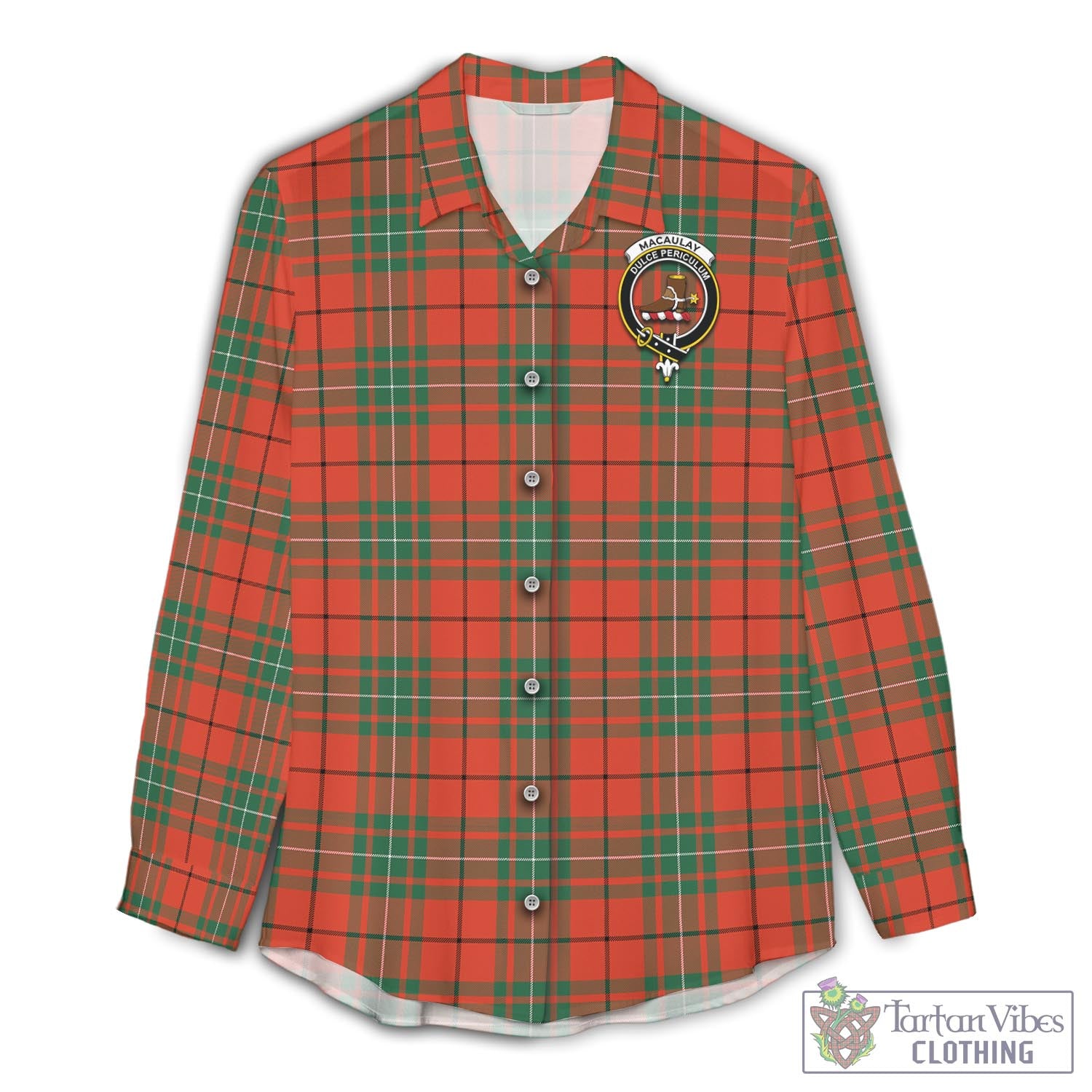 Tartan Vibes Clothing MacAulay Ancient Tartan Womens Casual Shirt with Family Crest