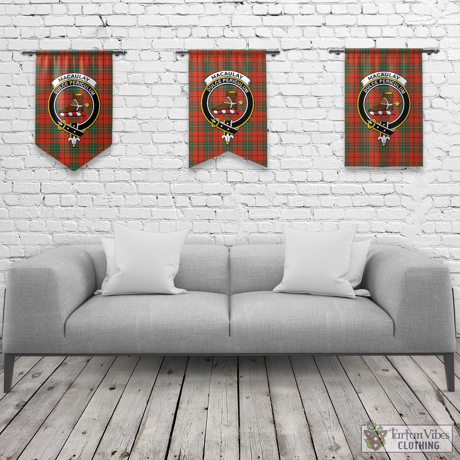 Tartan Vibes Clothing MacAulay Ancient Tartan Gonfalon, Tartan Banner with Family Crest