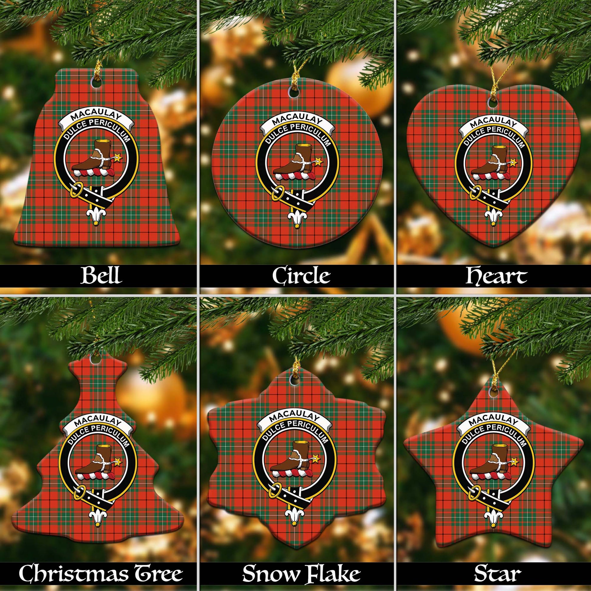 MacAulay Ancient Tartan Christmas Ornaments with Family Crest - Tartanvibesclothing