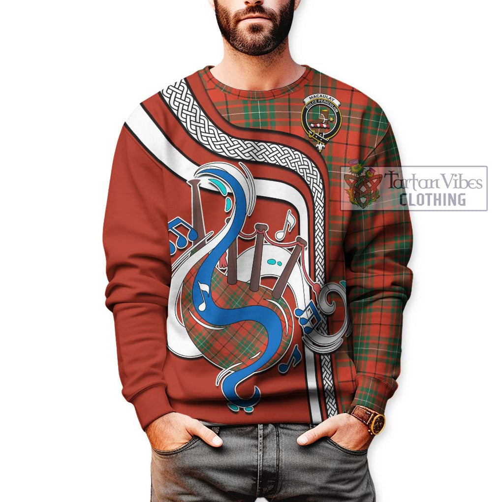 Tartan Vibes Clothing MacAulay Ancient Tartan Sweatshirt with Epic Bagpipe Style