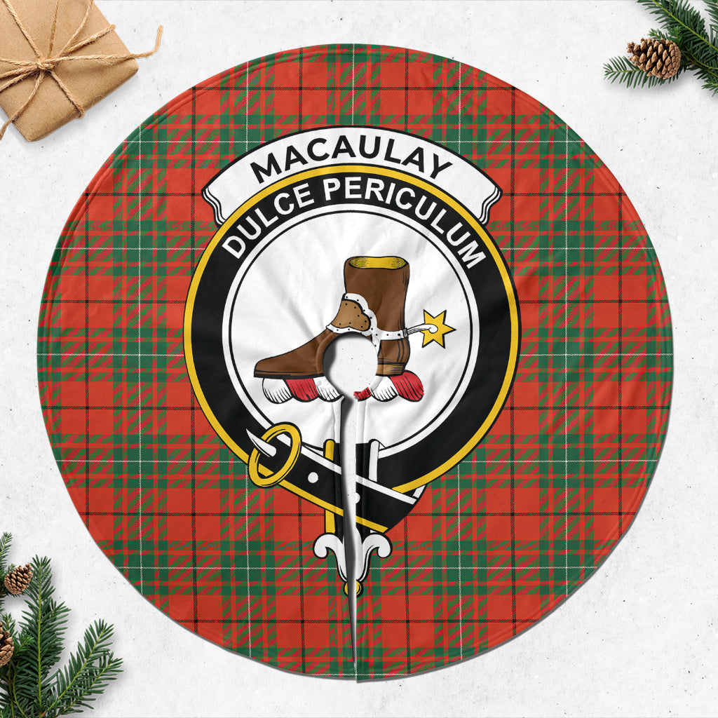 MacAulay Ancient Tartan Christmas Tree Skirt with Family Crest - Tartanvibesclothing